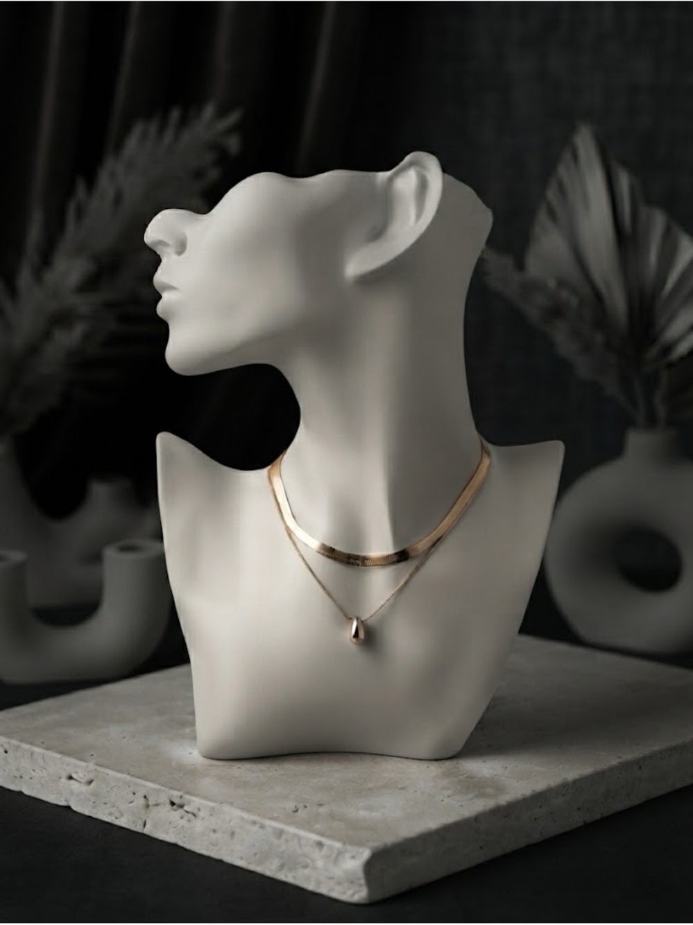 18K Gold Plated Herringbone & Drop Pendant Layered Necklace